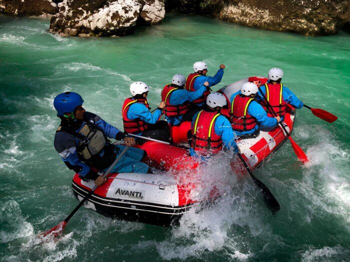 Last rapid on the whitewater rafting Section of the Soca